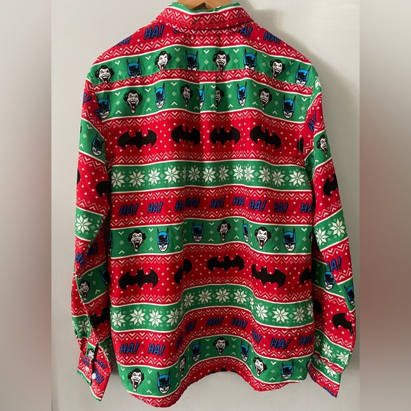 DC Batman Christmas Ugly Sweater Button Long Sleeve Shirt - Picture 2 of 7